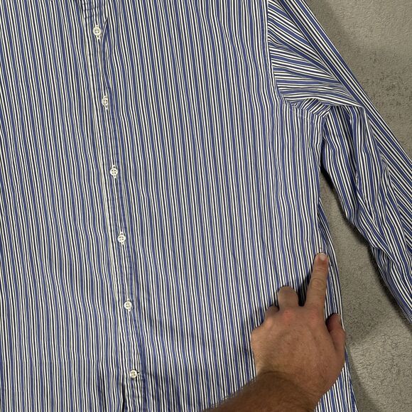 Ralph Lauren Purple Label Dress Shirt Men’s Size 17 Blue White Stripes Italy - Picture 11 of 16